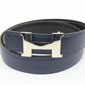 Hermès Navy x Black x Silver 24mm Reversible H Logo Belt Kit  1h425s